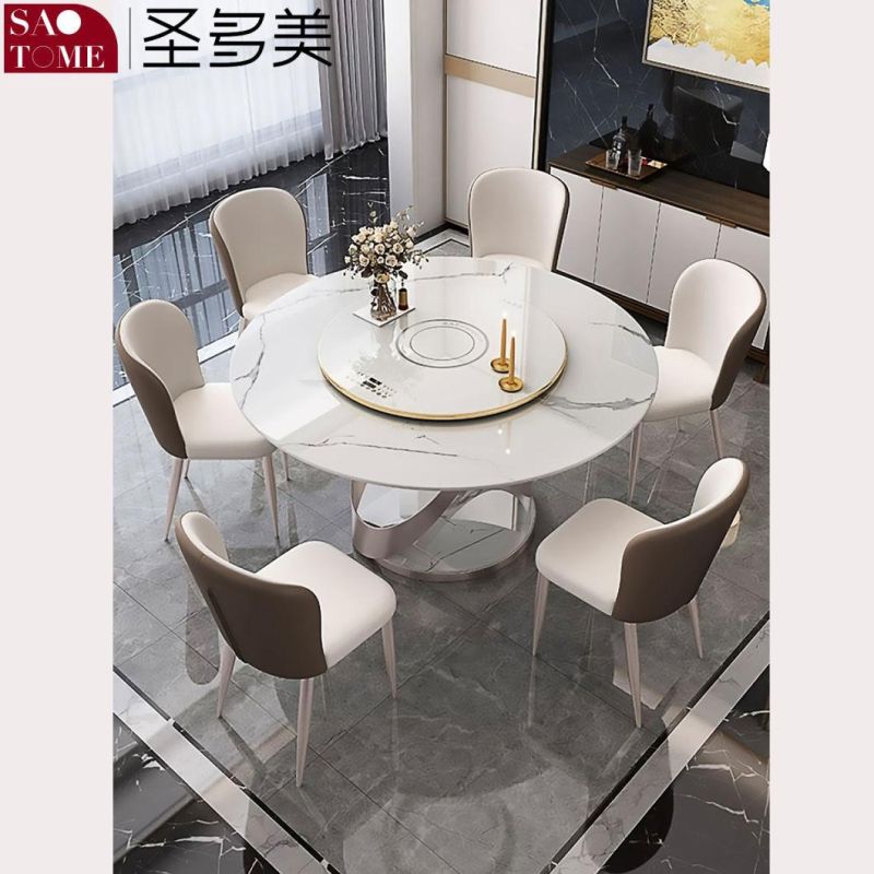 Modern Living Room Rock Board Furniture Cross Ring Base Round Dining Table