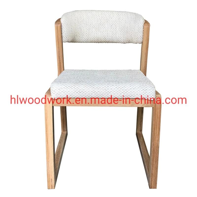 Dining Chair H Style Oak Wood Frame White Fabric Cushion Wooden Chair Furniture