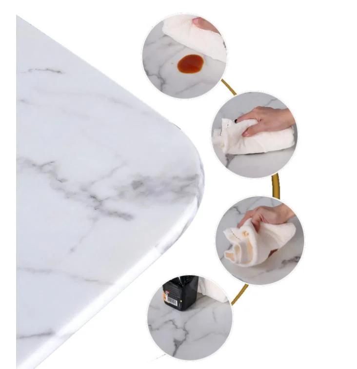 Modern Home Hotel Restaurant Furniture Tempered Glass Marble Top Dining Table with Stainless Steel Gilded Leg