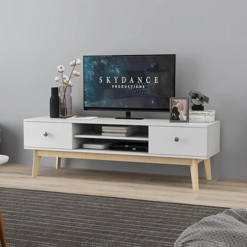 TV Stand with Drawer for TV up to 55 Inches, Wood TV Console Media Cabinet with Storage, Modern TV Cabinet with Open Shelf