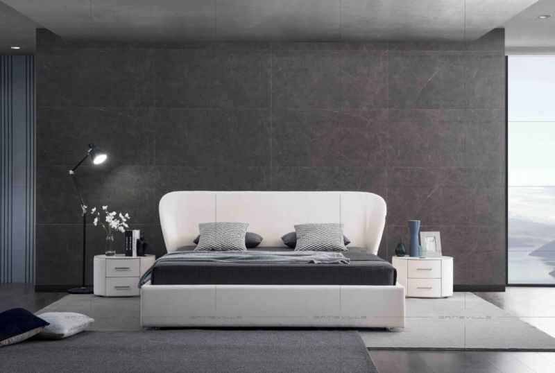 Modern Home Furniture King Double Size Leather Wall Bed with Lift-up Storage