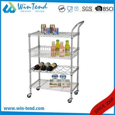 Adjustable 4 Tiers Kitchen Cart Wire Basket Shelf Food Service Trolley