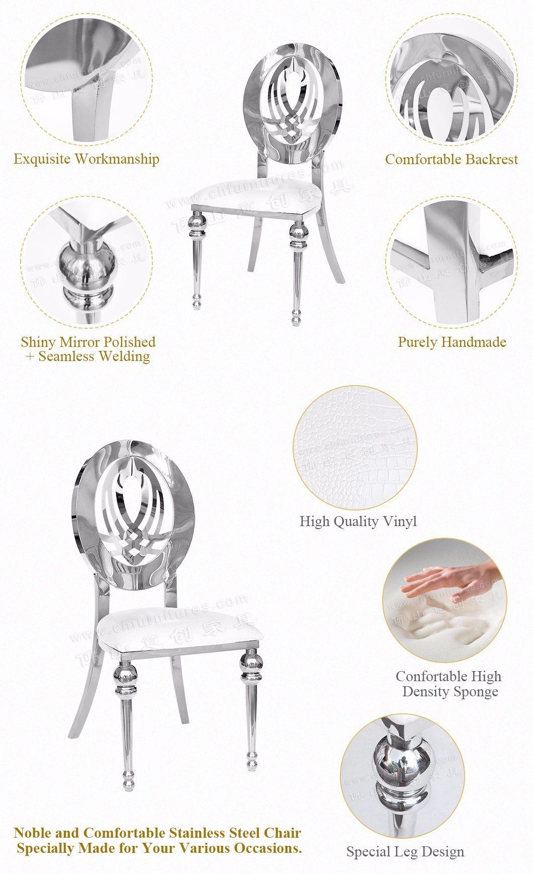 High Quality Modern Silver Stainless Steel White Big Seat Bag Hotel Wedding Banquet Chair