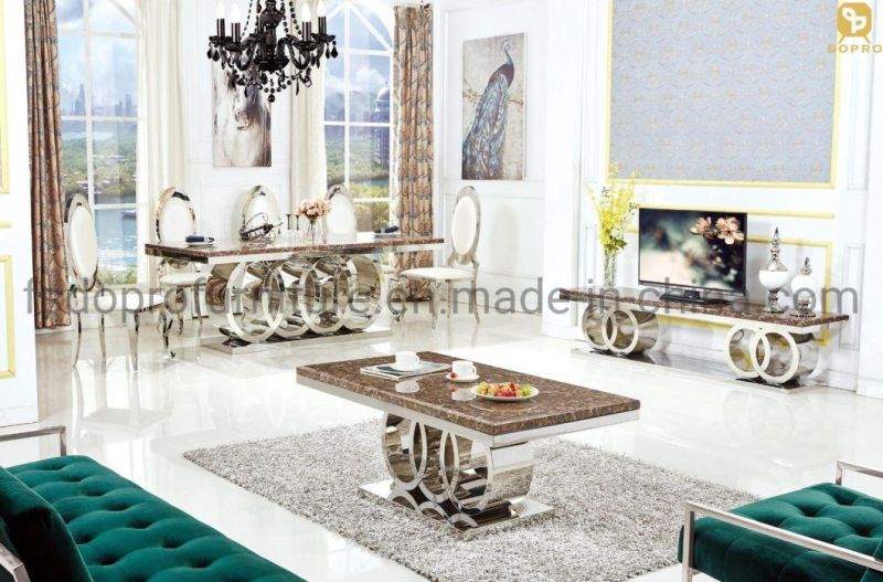 Marble Top Diamond Crystal Wedding Dining Tables and Chairs Set with Stainless Steel Leg-D10