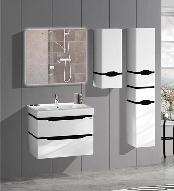 Factory Directly Sell Modern Furniture Mirror White Vanity PVC Bahroom Cabinet with Washing Basin