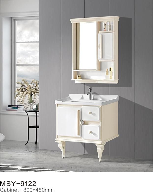 Fashion Design Bathroom Plastic Vanity Cabinet with LED Mirror