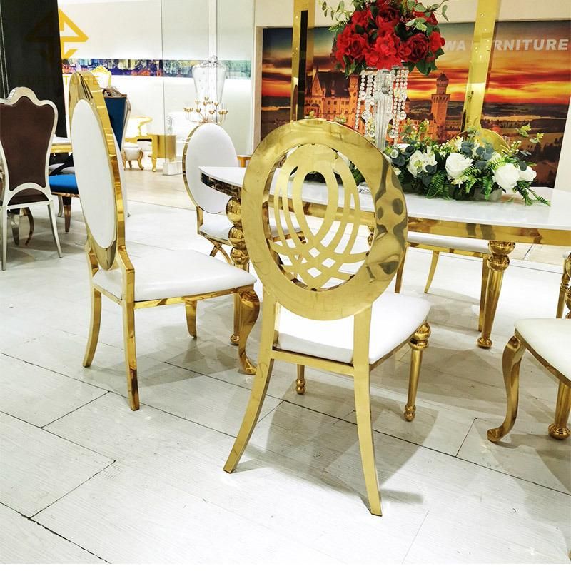 Factory Price Luxury Gold Stainless Steel Round Back Wedding Chairs