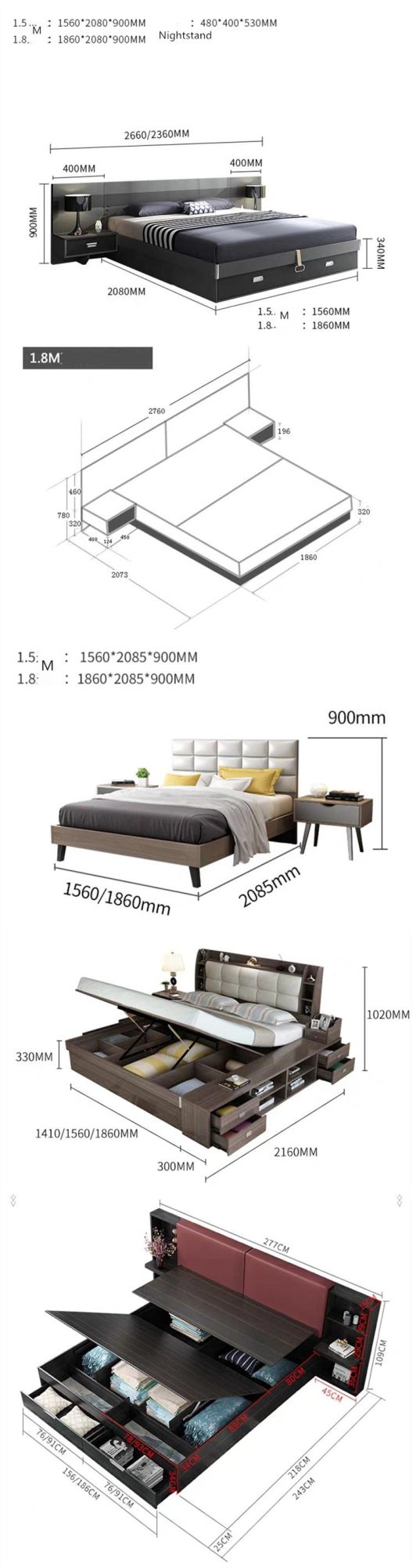 Nordic Design Chinese Furniture Modern Bedroom Furniture Hotel Double Beds