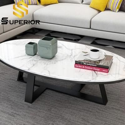 Italian Modern Oval Shape Marble White Coffee Table