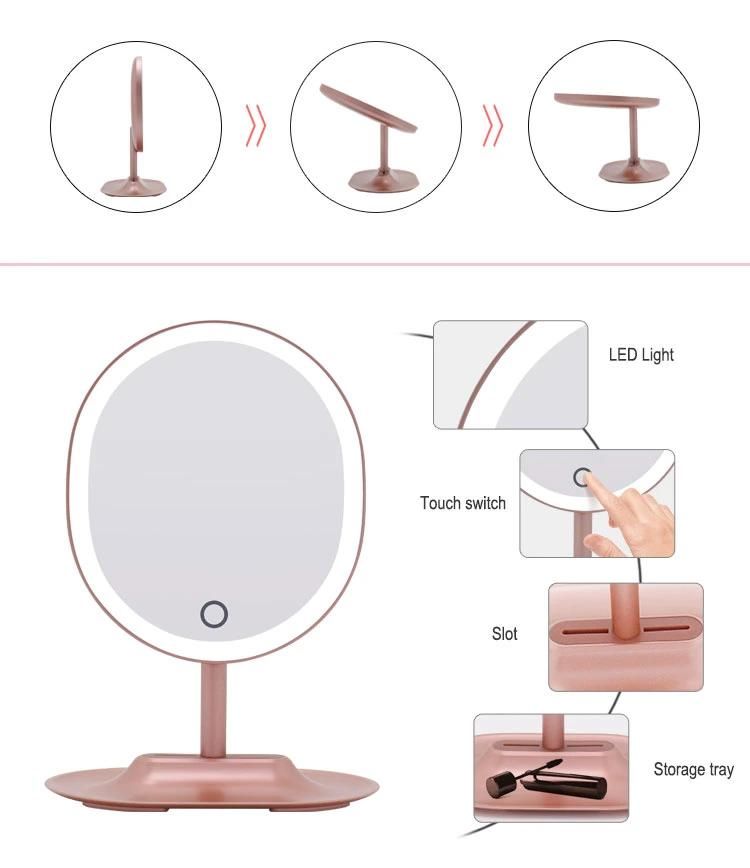 Household Double Sided Face Shape Desktop LED Beauty Makeup Mirror