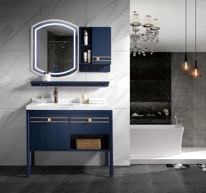 Elegant Floor Type Solid Wood Bathroom Cabinet with Mirror Cabinet and Marble Countertop