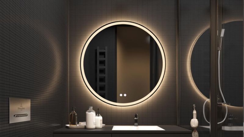 Round LED Bathroom Mirror Illuminated Anti Fog LED Light Bathroom Smart Makeup Vanity Mirror, Touch Dimmble Switch Color Temperatu Round LED Bathroom Mirror