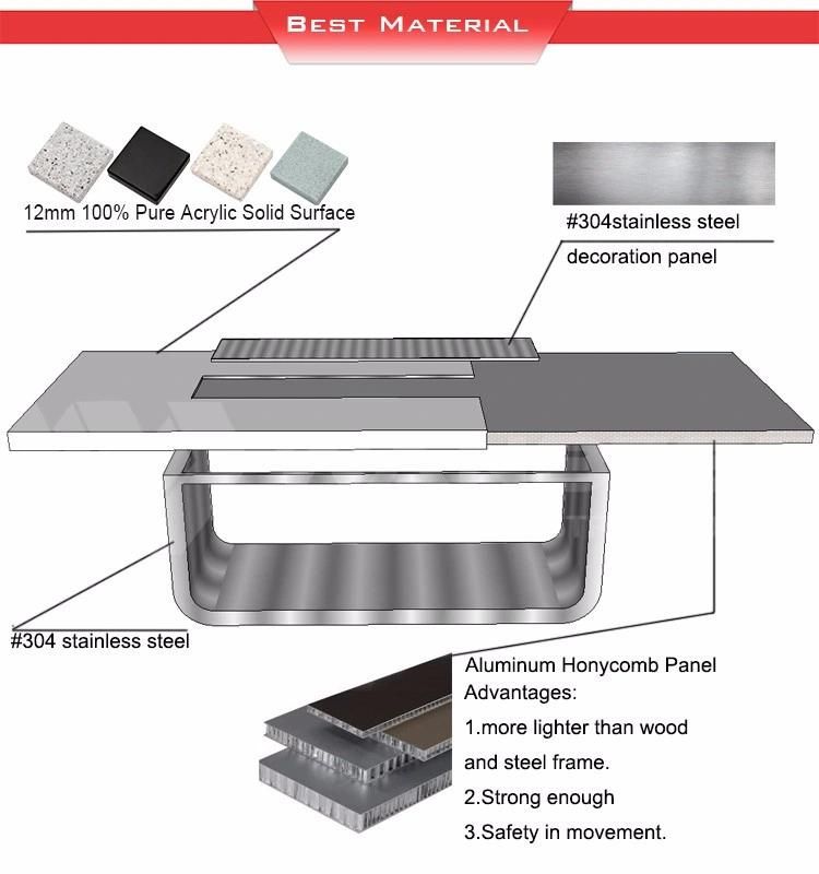 White and Black Glossy Finish Marble Conference Furniture Table