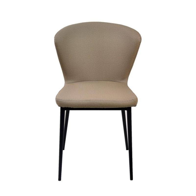 Restaurant Furniture Comfortable Fabric Seat Brown Dining Chair with Black Powder Coated Legs