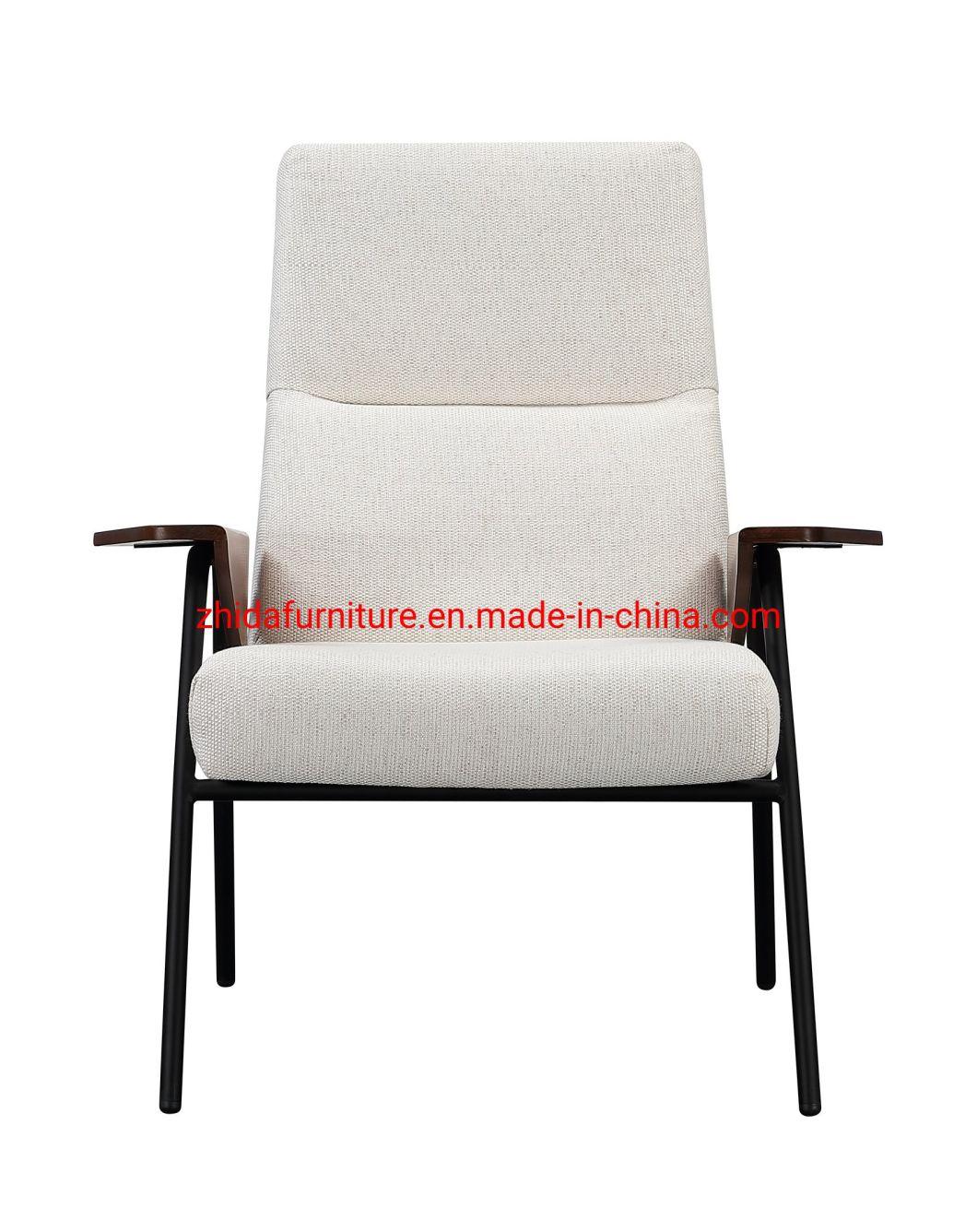 Modern White Fabric PU Home Wooden Metal Frame Armrest Chair