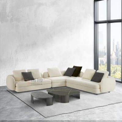 Modern Italian Fabric Sectional Sofa with Leather Arm Chair Contemporary Home Soft Seating Corner Couch for Living Room Furniture Set