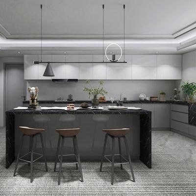 Modern Grey Color HDF Wooden Cabinet Furniture Designs Pre Assembled Classic Ash Solid Wood Kitchen Cabinets Set