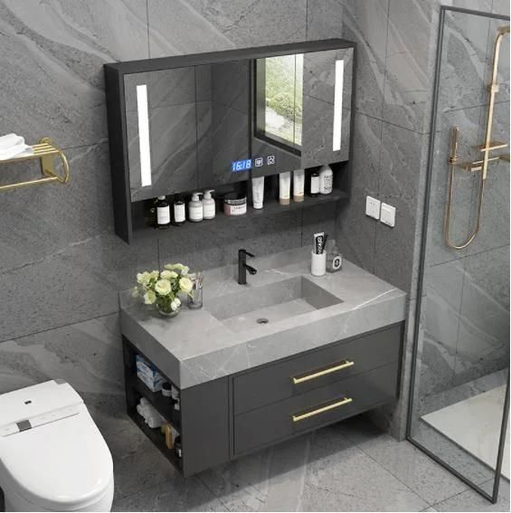 Modern Simple Rock Board Double Basin Bathroom Cabinet Combination Landing Intelligent Light Luxury Washbasin Toilet Wash Basin Cabinet