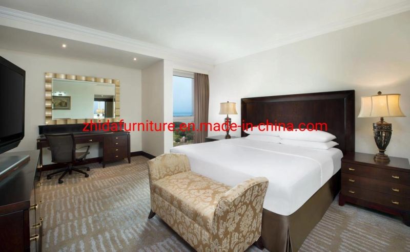 Foshan Factory Custom Made Middle East Style Luxury 5 Star Hilton Hotel Apartment Furniture Living Room Bedroom Set Wooden King Size Bed