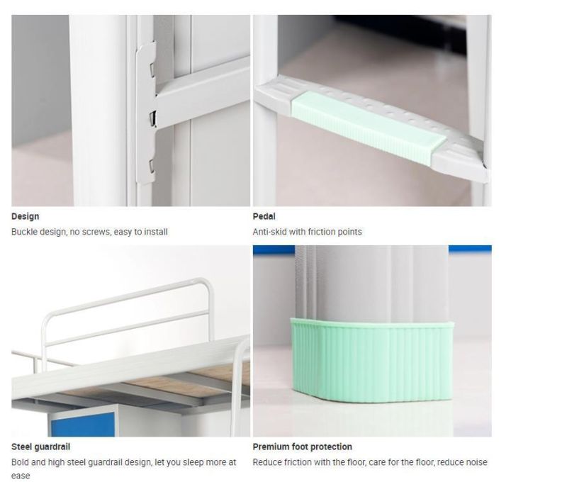Modern Steel Furniture School Dormitory Metal Frame Bunk Beds with Wardrobe and Ladder