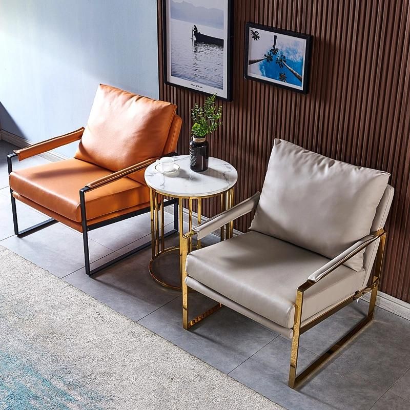 Modern Home Lounge Furnituredesigner Armchair Single Sofa Reading Chair Metal Frame Leather Wing Back Seat Sofa Couches for Living Dining Dressing Room