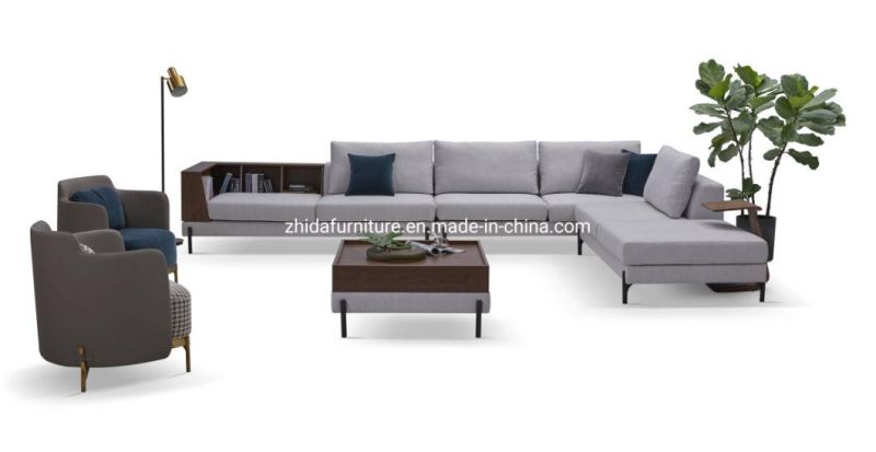 Chinese Hotel Lobby Modern Big L Shape Sectional Fabric Sofa