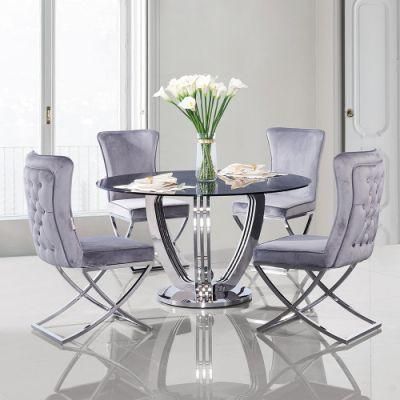 Modern Dining Furniture Grey Glass Round Dining Table for Home