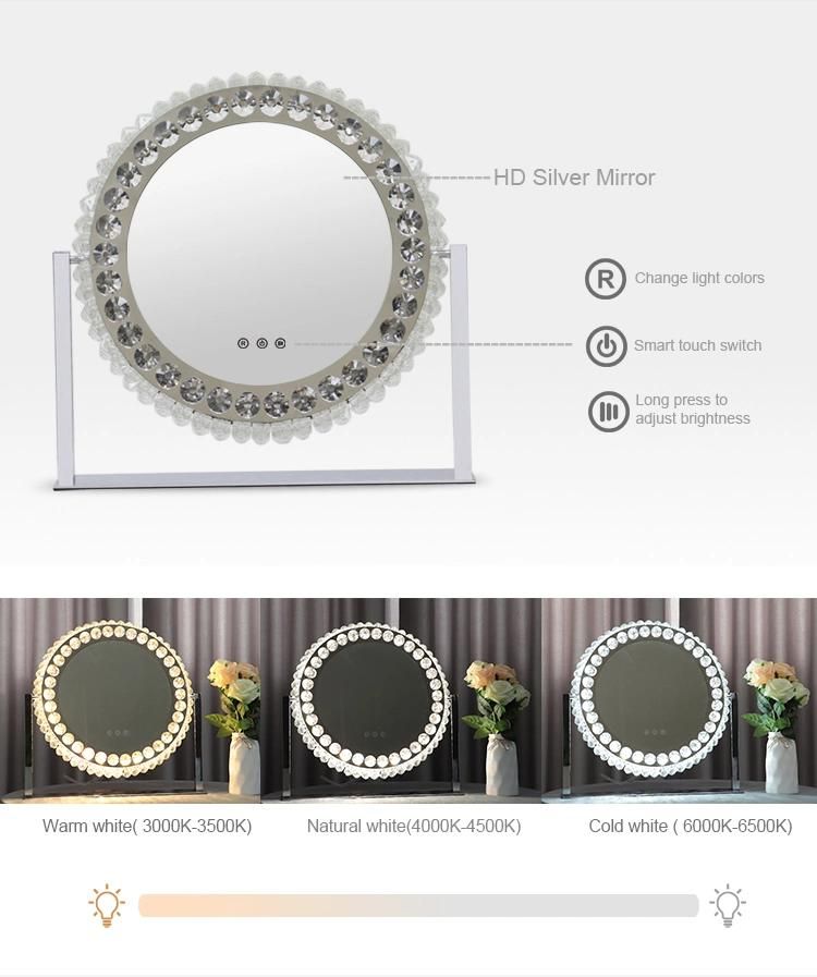 Home Decor Style Round Desktop Crystal Make up Mirror with Lights