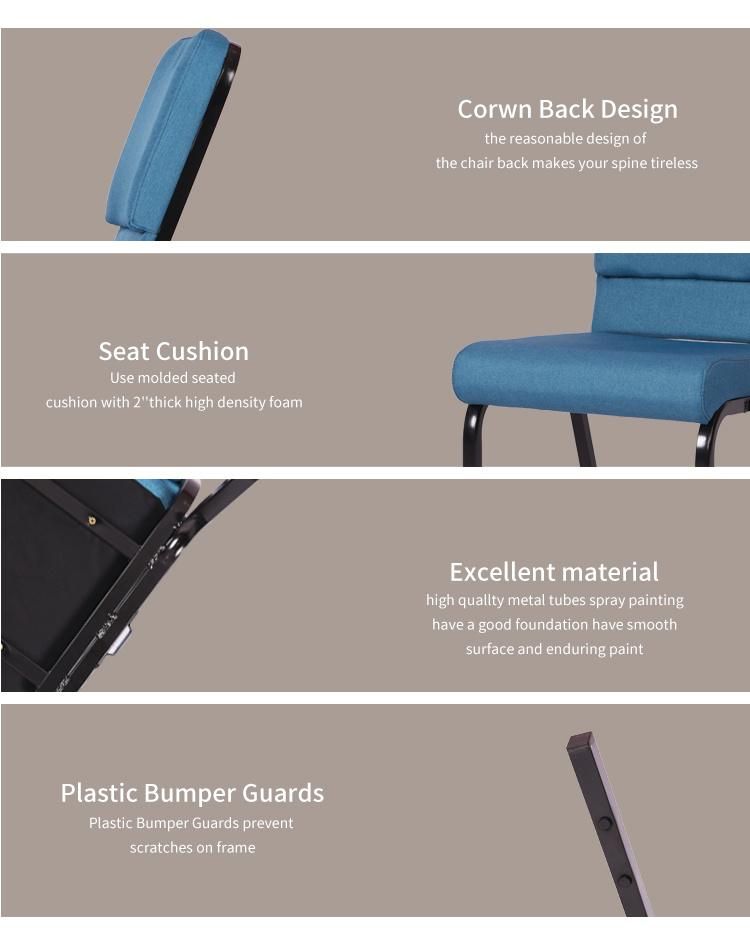 Auditorium Furniture Manufacturer Wholesale Modern Blue Metal Steel Interlocking Used Church Chairs with Kneeler