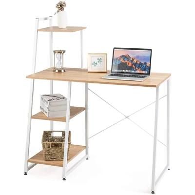 4 Tier Shelves Compact Workstation Computer Desk with X-Shaped Metal Frame &amp; Adjustable Foot Pads