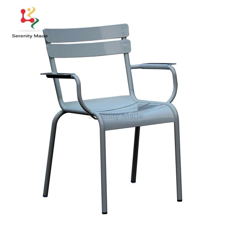 Modern Cafe Furniture Outdoor Zinc Coat Aluminum Bistro Dining Chair with Arm