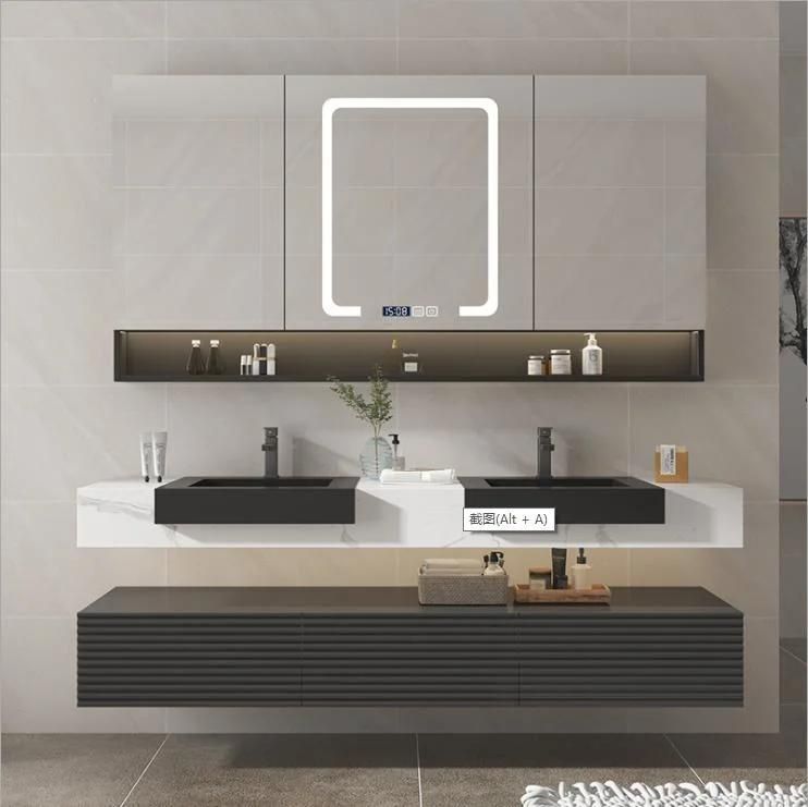 Rock Plate Integrated Basin Bathroom Cabinet Combination Modern Simple Toilet Washbasin Washstand Intelligent Solid Wood Bathroom Cabinet