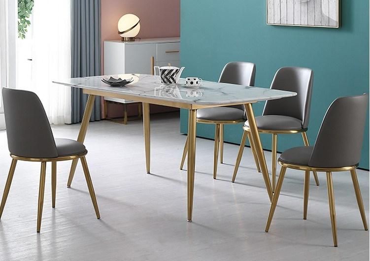 Modern Cafe Restaurant Furniture Hairpin Shape Steel Legs Marble Round Dining Table