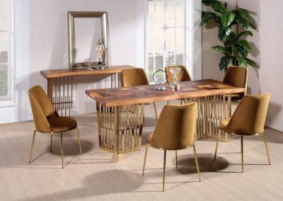 Gold Brush Metal Dining Table Set Dining Furniture Sets Round