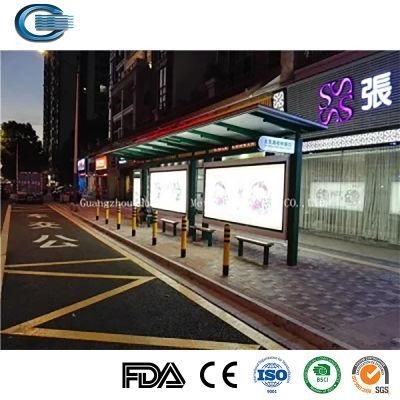 Huasheng Modern Bus Stop Shelter China Bus Stop Shelter Supply Gold Bus Shelter / Advertisement Bus Stop, Shelter with Lightbox Kiosk