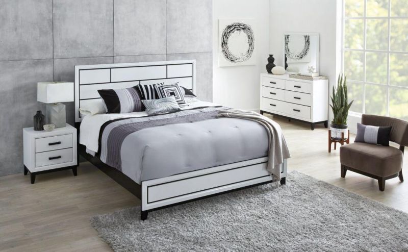 Nova Modern Geometric Design White and Bed Finish Wooden Bed