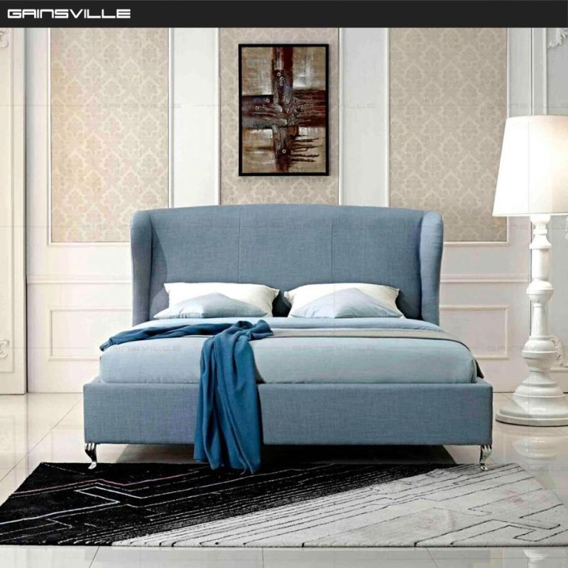 Middle East Hot Selling Stainless Metal Frame Blue Color King Size Home Furniture Double Bed Set