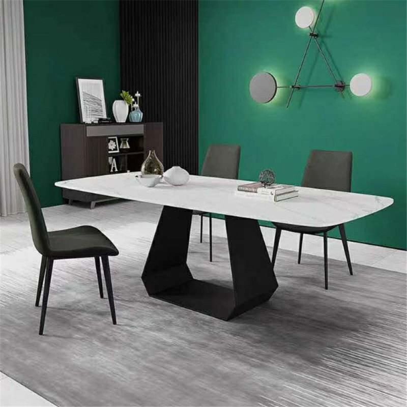 Black White Table Luxury Modern U Shape Coffee Table Dining Table with Black Metal Base