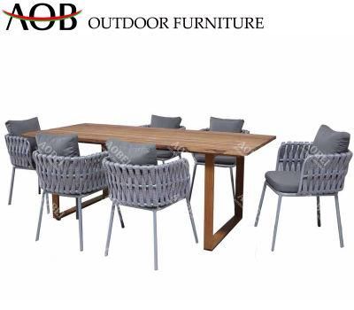 Outdoor Modern Patio Garden Resort Hotel Restaurant Cafe Villa Rope Woven Dining Furniture with Teak