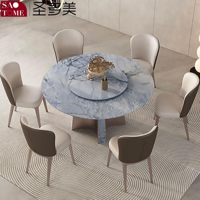 Modern Living Room Rock Board Furniture Stainless Steel Gray Titanium Round Dining Table