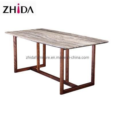 Home Furniture Modern Rectangular Marble Wooden Base Dining Restaurant Table