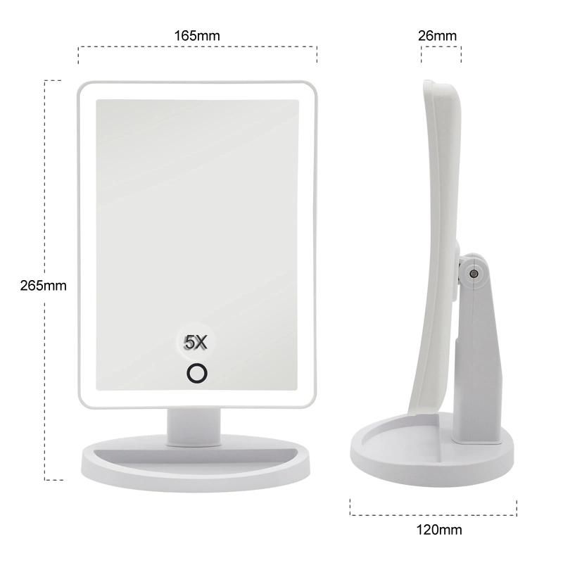 Touch Sensor Single Side Plastic Cosmetic LED Makeup Beauty Mirror 5X