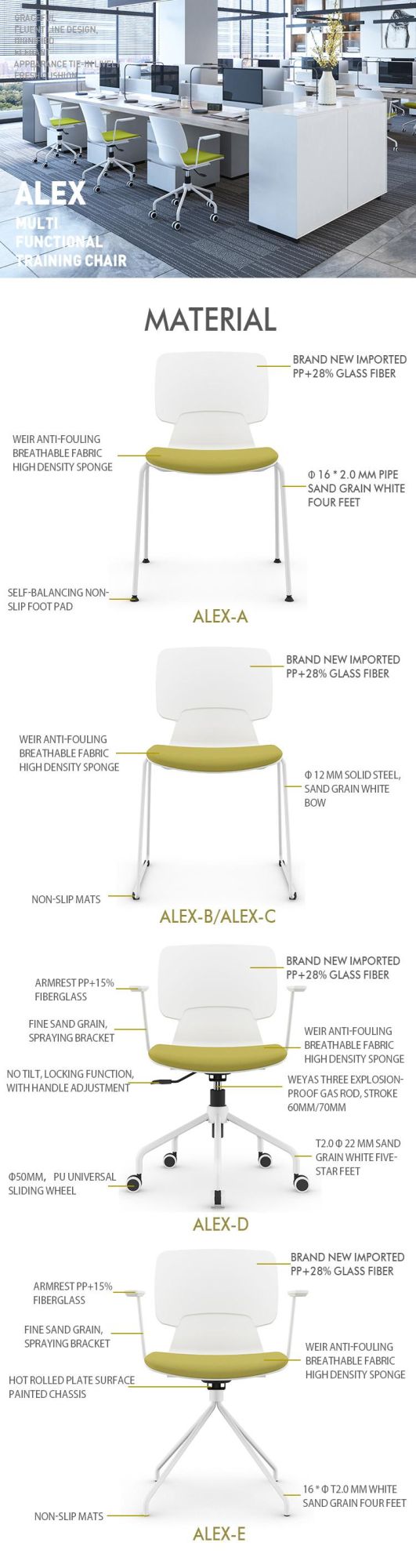 Plastic Backrest Leisure Office Chairs, Plastic PP Reception Training Stackable Dining Chairs