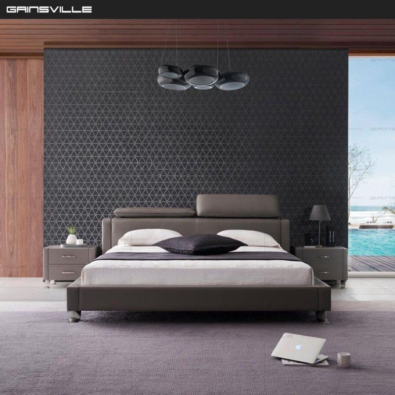 China Factory Wholesale Simple Bedroom Furniture Modern Leather Double Soft up-Holstered Bed Gc1816