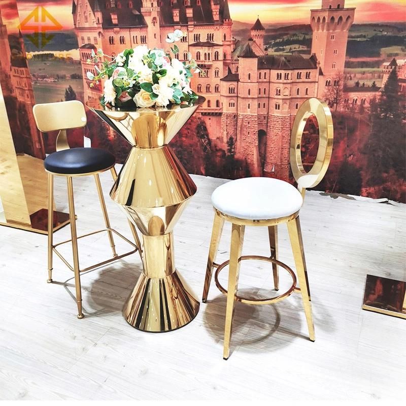 Modern Style Hotel Pub Gold Stainless Steel Frame High Metal Bar Stool