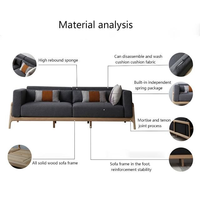 Modern Simply/Light Luxury/Nordic Home Furniture Solid Wooden Fabric Sofa for Living Room