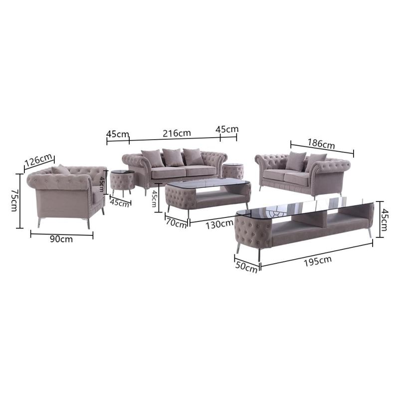 Good Quality Brown Home Chesterfield Fabric Sofa Set Modern European Design Living Room Furniture