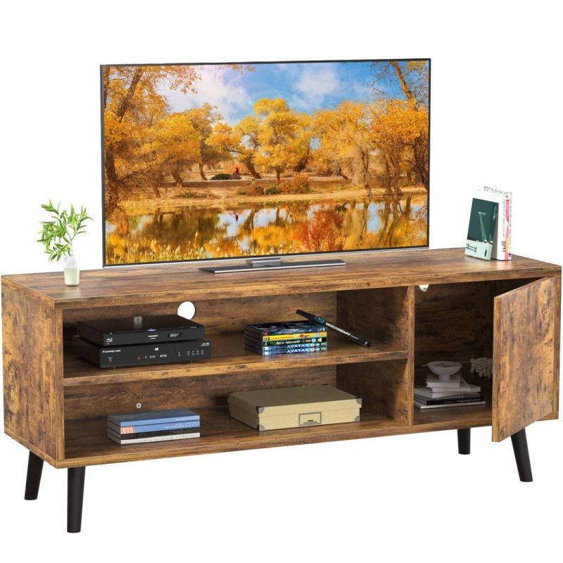 TV Stand for 55 Inch TV with Storage, Retro TV Console Table Wood TV Stand for Media Cable Box Gaming Consoles