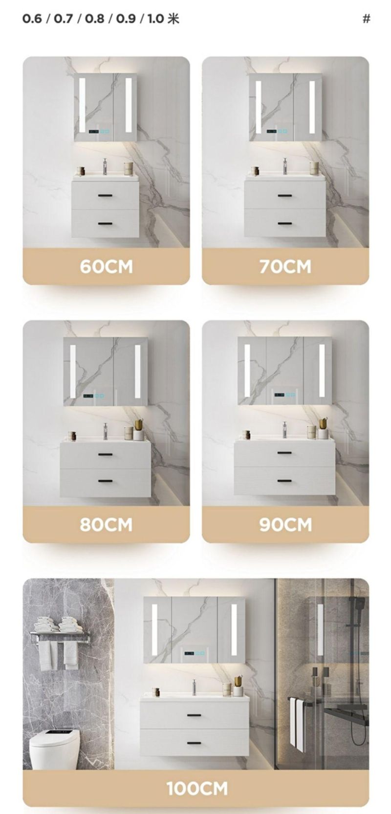 1000mm Width Luxury Modern Design LED Backlit Mirror Sintered Stone Top Ceramic Wash Basin Wooden Bathroom Vanity Cabinet Furniture