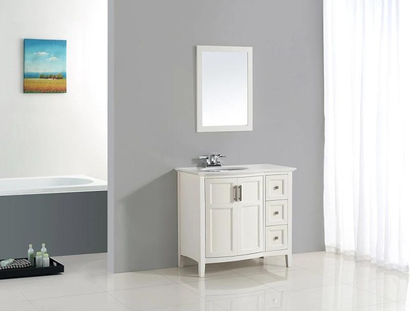 Solidwood and Plywood Modern Bathroom Cabinet with Large Storage& Ceramic Basin